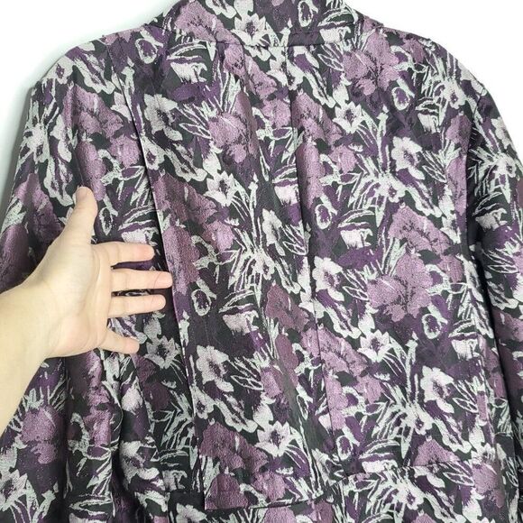 Lane Bryant Floral Blazer Jacket 22/24 3X Purple Black Gray 3/4 Sleeve 1 Button - Picture 3 of 7
